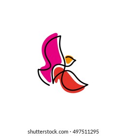 One line sparrow flies design silhouette.Hand drawn minimalism style vector illustration