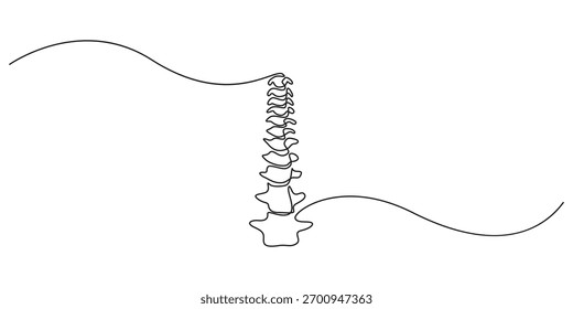 uma linha espinhal, contínua uma linha desenhando ossos da mão humana. Ossos do punho em ilustração vetorial de arte de linha única. Acidente vascular cerebral editável, coluna quiroprático. Desenho contínuo de uma linha nas costas brancas.
