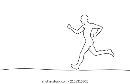 One line sportsman run exercise fitness healthy lifestyle concept. Man silhouette jogging fit marathon. Muscular body shape workout vector illustration