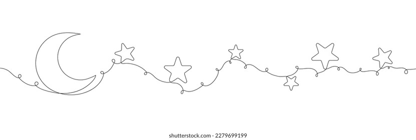 One line Star and Crescent. Muslim symbol