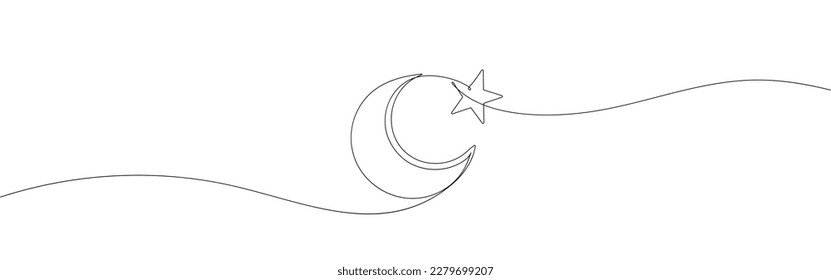 One line Star and Crescent. Muslim symbol