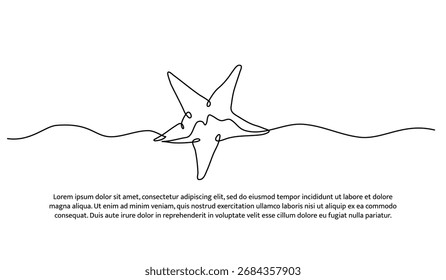 One line of starfish. Abstract minimal continuous line.
