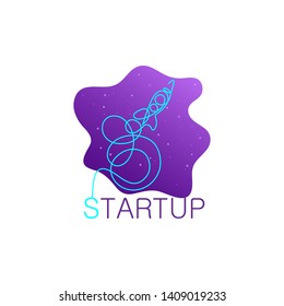 One line start up concept design. Rocket takes off, start business project. Hand drawn minimalism style vector illustration