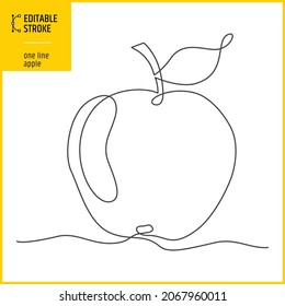 One line style apple. Editable stroke drawing on white isolated background. Vector illustration.