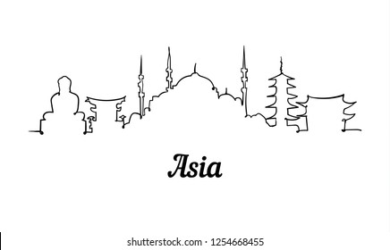 One line style Asia sketch illustration.