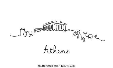 One line style Athens city skyline. Simple modern minimaistic style vector.