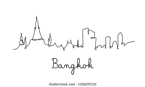 One line style Bangkok city skyline. Simple modern minimaistic style vector.