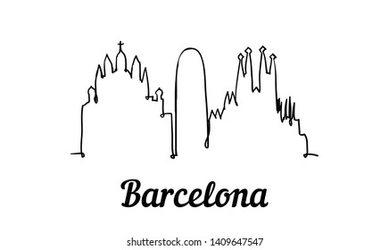 One line style Barcelona  skyline. Simple modern minimalistic style vector. Isolated on white background. 