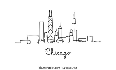 One line style chicago city skyline. Simple modern minimaistic style vector.