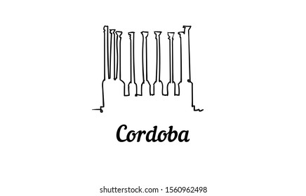 One line style Cordoba skyline. Simple modern minimalistic style vector. Isolated on white background. 