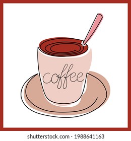 One line style a cup of coffee. Continuous line art in an elegant style for prints, labels, cards, logos, invitations, posters, avatars. Vector illustration