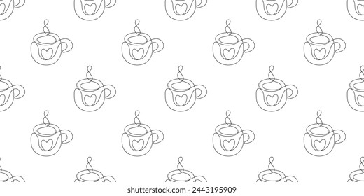 Una línea de estilo Taza de café Patrón sin costuras. Comida creativa abstracta en diseño minimalista. Taza de té o bebida ilustración vectorial dibujada a mano minimalista.