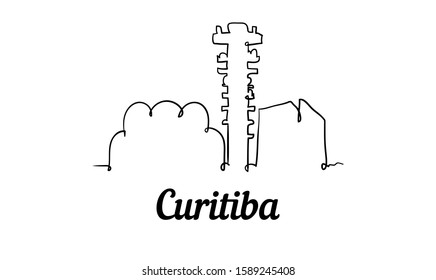 One line style Curitiba skyline. Simple modern minimalistic style vector. Isolated on white background. 