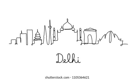 One line style Delhi city skyline. Simple modern minimaistic style vector.