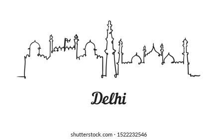 One line style Delhi skyline. Simple modern minimalistic style vector. Isolated on white background. 