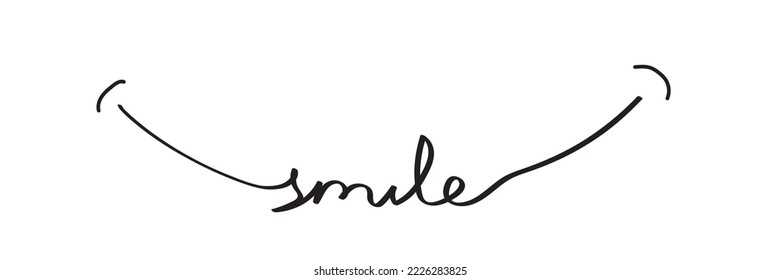 One line style drawing smile text on white
