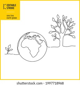 One line style earth global. Editable stroke drawing on white isolated background. Vector illustration.