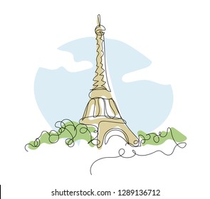 One line style eiffel tower in Paris. Simple modern minimaistic style vector.