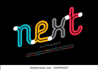 One Line Style Font Design, Single Continuous Line Alphabet, Vector Illustration