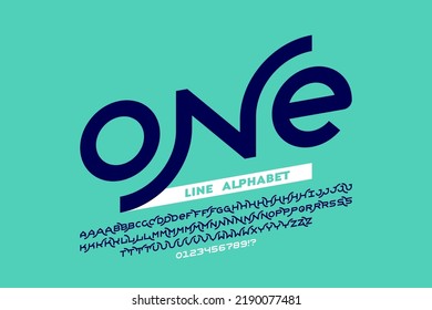 One line style font design, set of alphabet letters and numbers vector illustration