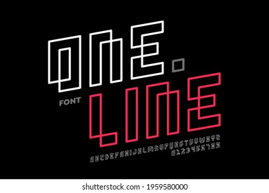 One line style font, typography design, alphabet letters and numbers vector illustration