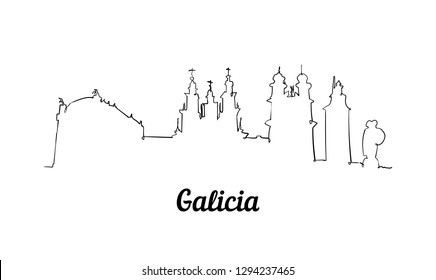 One line style Galicia skyline. Simple modern minimaistic style vector. Isolated on white background.