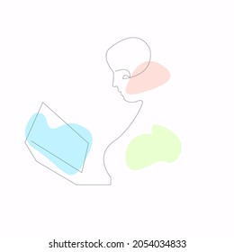 one line style girl with book