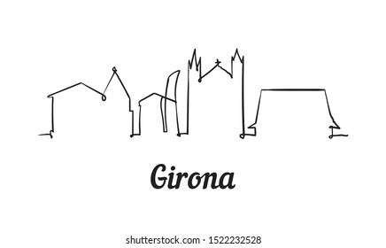 One line style Girona skyline. Simple modern minimalistic style vector. Isolated on white background. 