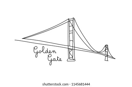 One line style golden gate bridge. Simple modern minimaistic style vector.