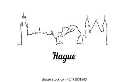 One line style Hague skyline. Simple modern minimalistic style vector. Isolated on white background. 