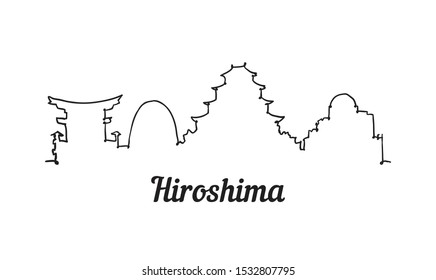 One line style Hiroshima skyline. Simple modern minimalistic style vector. Isolated on white background. 