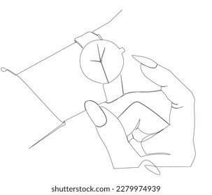 one line style illustration of a hand holding a pretty watch