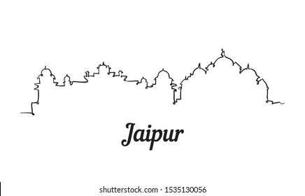 One line style Jaipur skyline. Simple modern minimalistic style vector. Isolated on white background. 