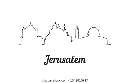 One line style Jerusalem skyline. Simple modern minimalistic style vector. Isolated on white background. 