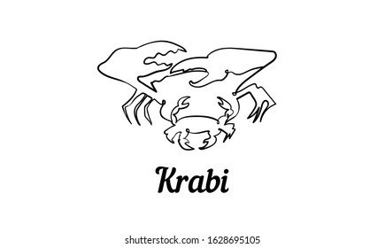One line style Krabi skyline. Simple modern minimalistic style vector. Isolated on white background. 