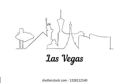 One line style Las Vegas skyline. Simple modern minimaistic style vector. Isolated on white background.