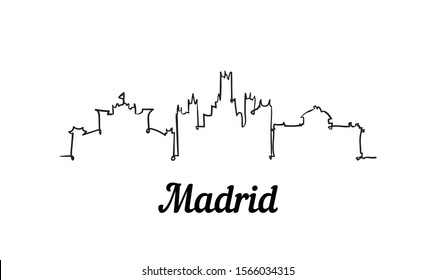 One line style Madrid  skyline. Simple modern minimalistic style vector. Isolated on white background. 