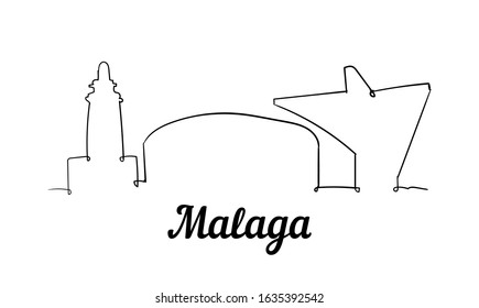 One line style Malaga skyline. Simple modern minimalistic style vector. Isolated on white background. 