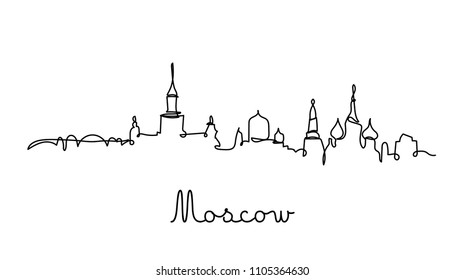 One Line Style Moscow City Skyline. Simple Modern Minimaistic Style Vector.