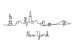 One Line Style New York City Skyline. Simple Modern Minimalistic Style Vector.