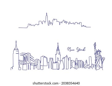 One line style New York skyline  Simple modern minimalist style vector  New York city silhouette one line drawing white background  Welcome to USA