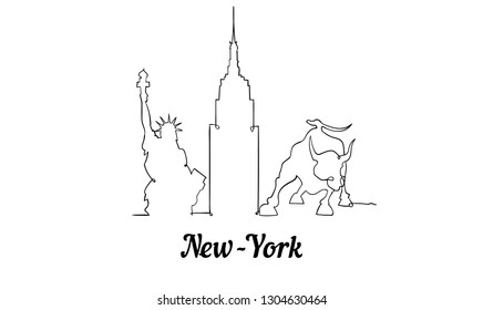 One line style New-York skyline. Simple modern minimaistic style vector. Isolated on white background.