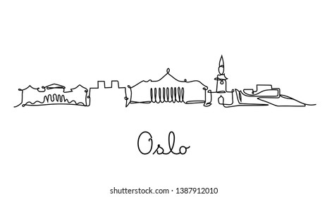 One line style Oslo city skyline. Simple modern minimaistic style vector.