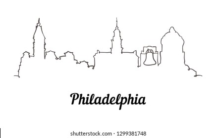 One line style Philadelphia skyline. Simple modern minimaistic style vector. Isolated on white background.