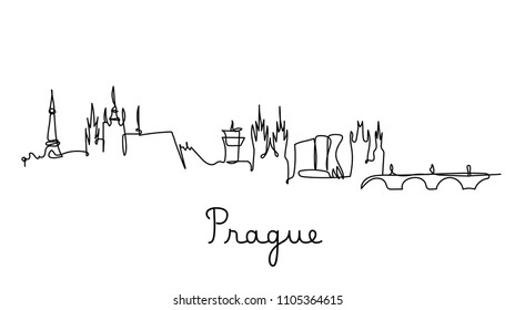 One line style Prague city skyline. Simple modern minimaistic style vector.