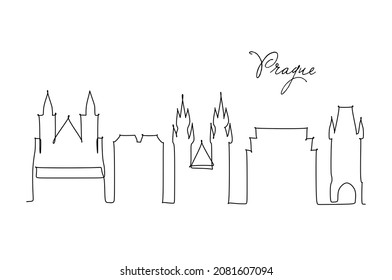One line style Prague city skyline. Simple modern minimalistic style vector. Continuous line drawing
