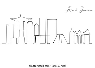 One line style Rio de Janeiro city skyline. Simple modern minimalistic style vector. Continuous line drawing