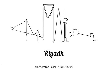 One line style Riyadh skyline. Simple modern minimaistic style vector. Isolated on white background.