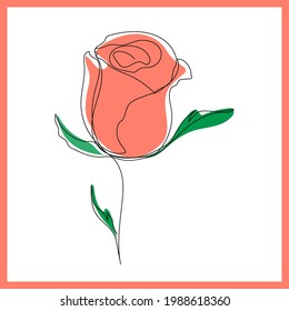 One line style rose. Continuous line art in an elegant style for prints, labels, cards, logos, invitations, posters, avatars. Floral background. Vector illustration