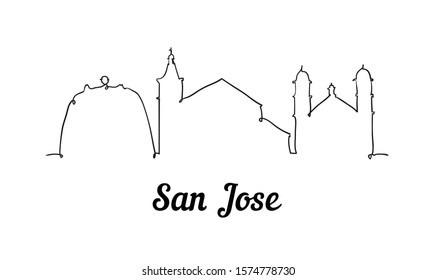 One line style San Jose  skyline. Simple modern minimalistic style vector. Isolated on white background. 